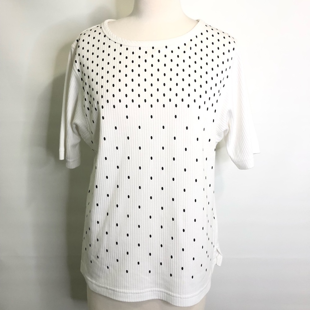 Teddi shirt L white black polka dots EUC